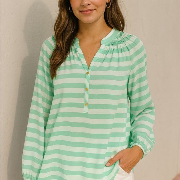 Lilly Pulitzer Mint Striped Blouse - Picture 1 of 7